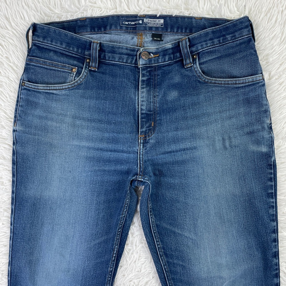 Carhartt Pants Mens 36x32 Blue Force Straight Fit Low Rise 5 Pocket Tapered Jean - Picture 2 of 14